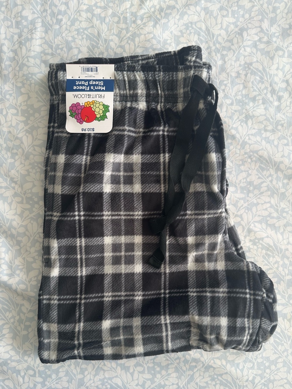 Men Fruit of the Loom Black & Gray Plaid Fleece Pants